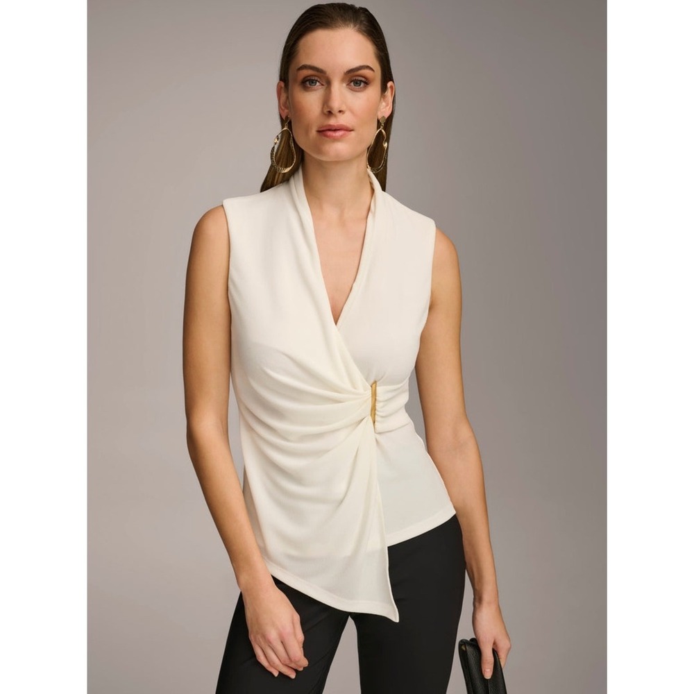 Donna Karan Ivory Draped Sleeveless Top Gold Hardware S Quiet Luxury Minimalist